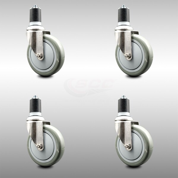 Service Caster 5 Inch 316SS Gray Polyurethane Swivel 1-3/4 Inch Expanding Stem Caster Set SCC SCC-SS316EX20S514-PPUB-134-4 - main